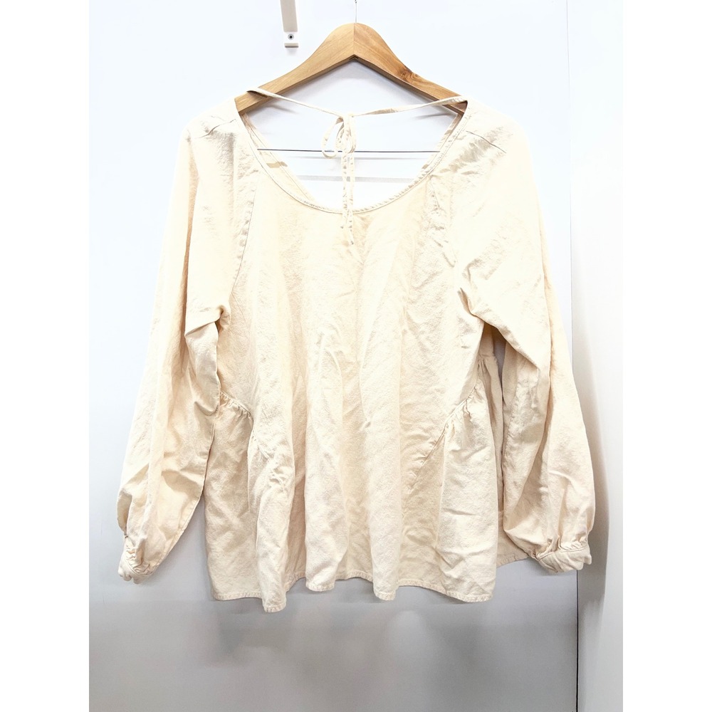 Heyson Womens Cream Beige Peplum Tie Back Long Sleeve Boho Blouse Size L